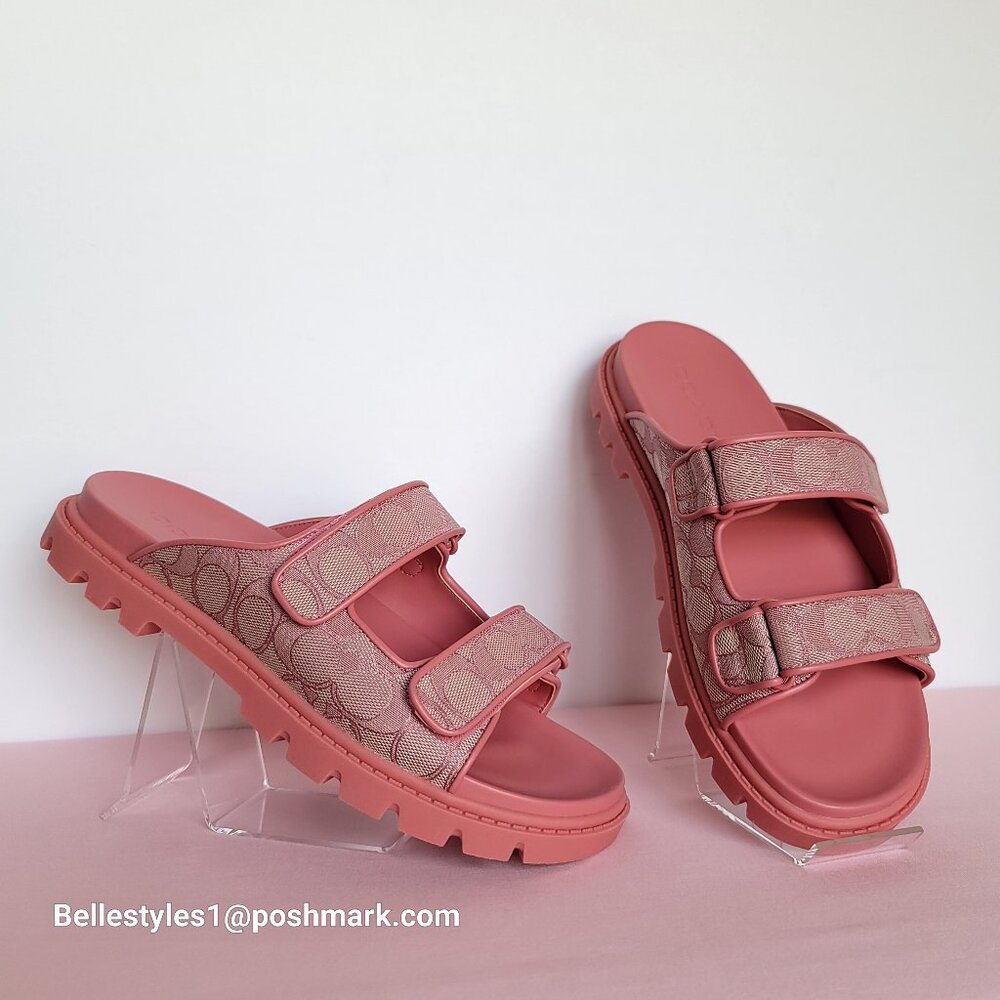 COACH Two-Band Sport Slide In Signature Jacquard- Women’s Size 9B- True Pink ⭐ - Picture 5 of 16